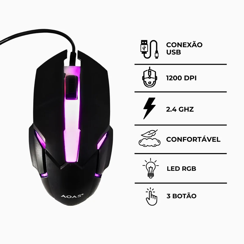 Mouse Gamer Glow RGB USB LED V02